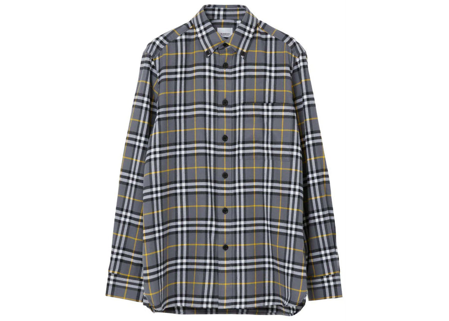 Burberry Check-Pattern Cotton Flannel Shirt Grey/Yellow