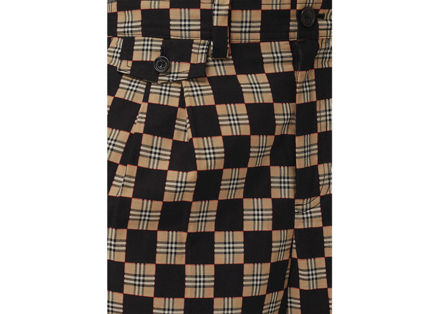 Short tailleur Burberry à carreaux jacquard, beige/marron, collection Archive