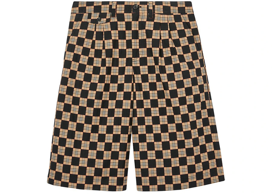 Short tailleur Burberry à carreaux jacquard, beige/marron, collection Archive