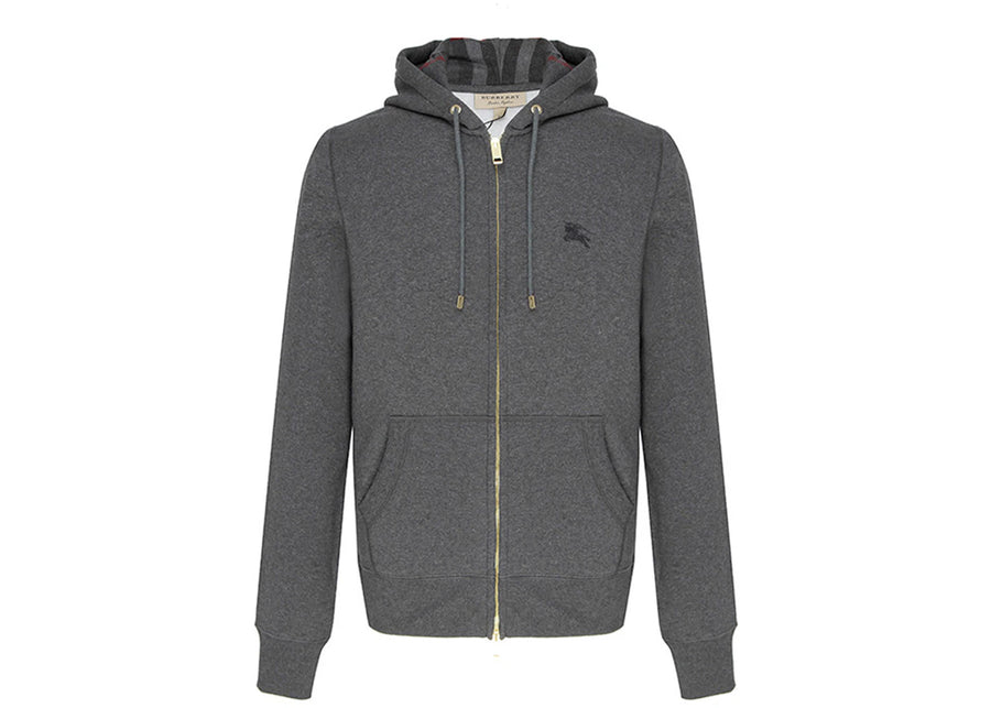 Burberry Clarendon Check Hood Zip Up Hoodie Gray