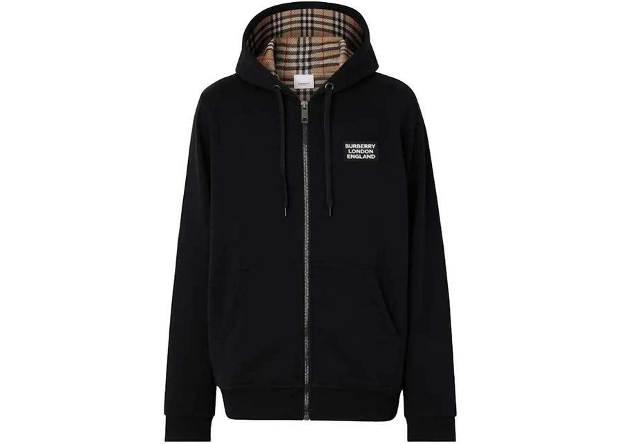 Sweat à capuche zippé Burberry en mélange de coton noir