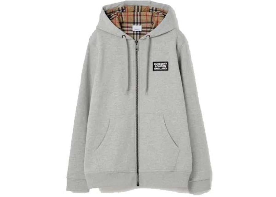 Sweat à capuche zippé Burberry en mélange de coton gris