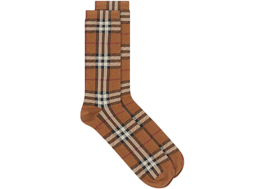 Burberry Cotton Cashmere Check Socks Birch Brown