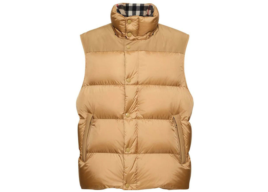 Doudoune à capuche à carreaux Burberry avec manches amovibles couleur miel