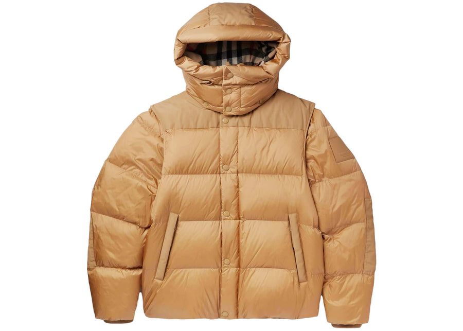Doudoune à capuche à carreaux Burberry avec manches amovibles couleur miel
