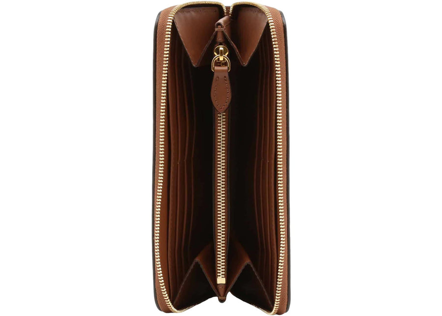 Portefeuille zippé Burberry en cuir embossé couleur fauve