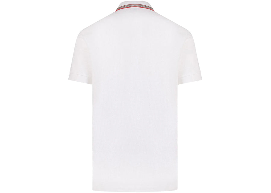 Polo Burberry en coton piqué biologique blanc avec logo brodé