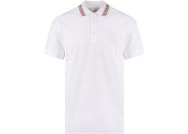 Polo Burberry en coton piqué biologique blanc avec logo brodé