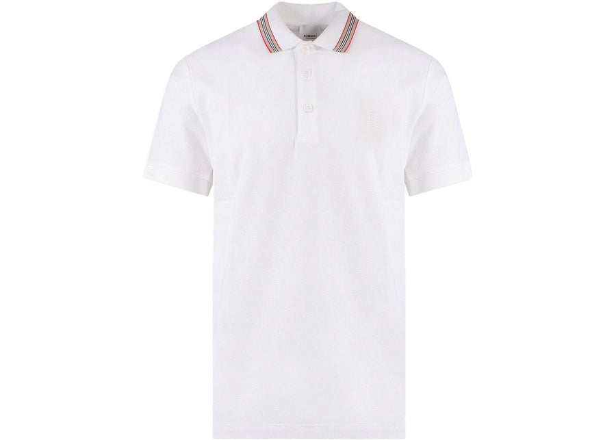 Polo Burberry en coton piqué biologique blanc avec logo brodé