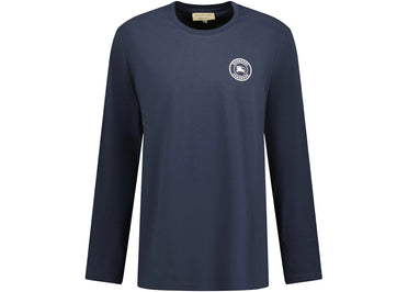 T-shirt à manches longues en coton Burberry avec logo brodé bleu marine