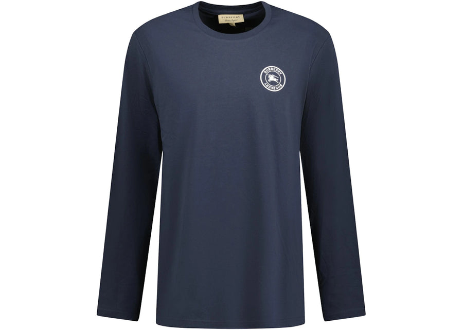 T-shirt à manches longues en coton Burberry avec logo brodé bleu marine