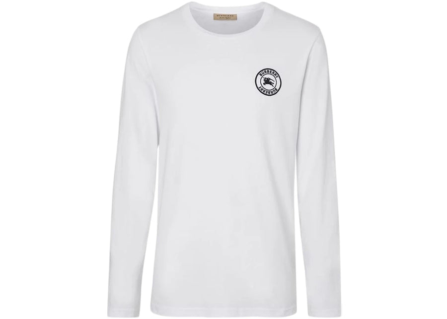 T-shirt blanc à manches longues en coton avec logo brodé Burberry