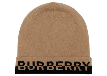 Bonnet tricoté marron Burberry avec logo brodé