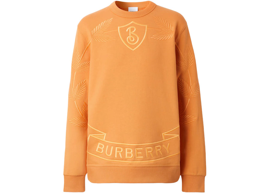 Sweat-shirt en coton Burberry à écusson brodé feuille de chêne, orange poudré