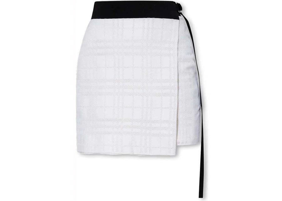 Jupe portefeuille à ceinture Burberry Everlie à carreaux jacquard, blanche et noire