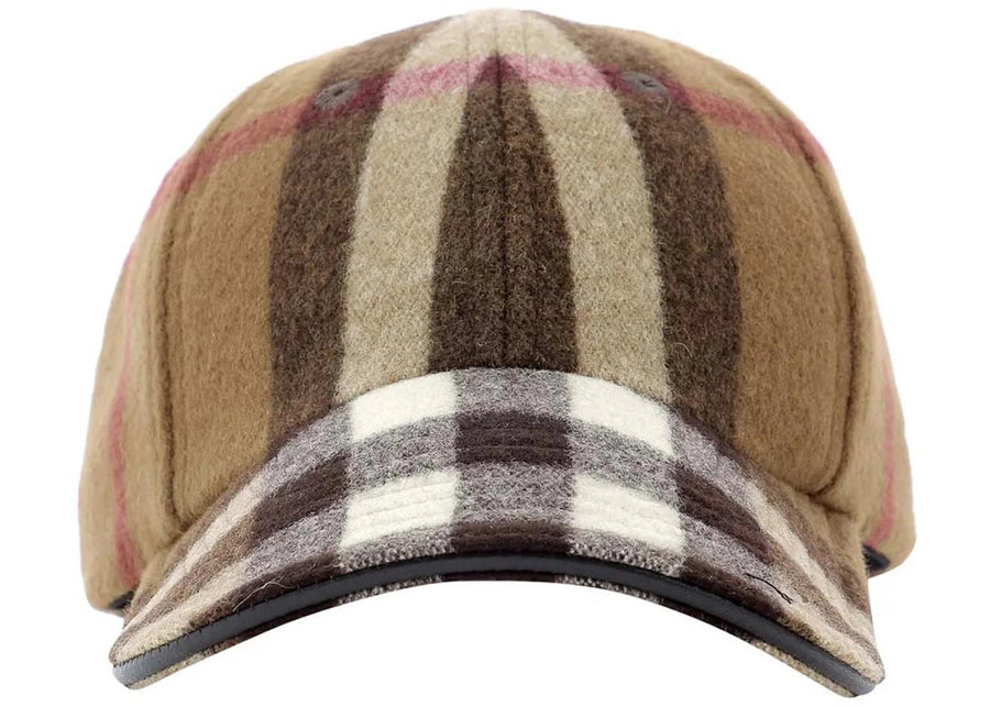 Casquette de baseball Burberry à carreaux exagérés en laine marron foncé