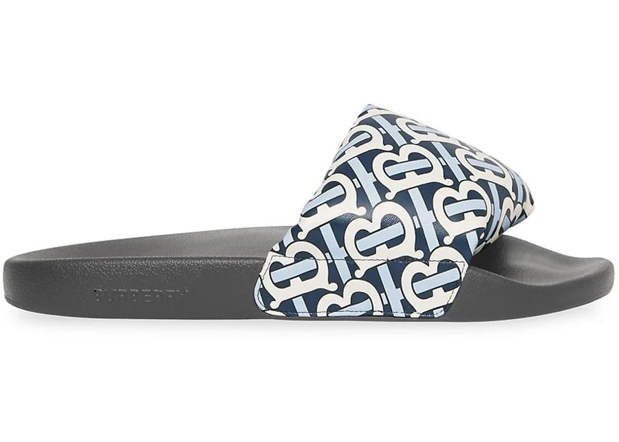 Sandales Burberry Furley TB Flock en cuir blanc et marine (Femme)