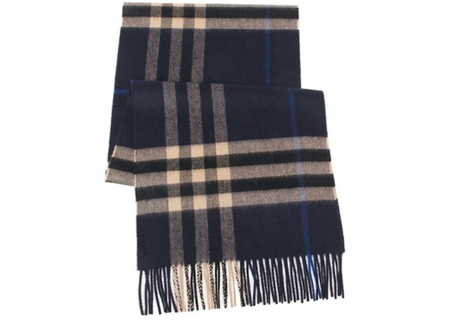 Écharpe en cachemire à carreaux géants Burberry, indigo/camel moyen