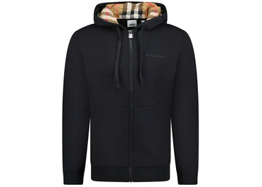Burberry Hove Check Embroidery Logo Zip Hoodie Black