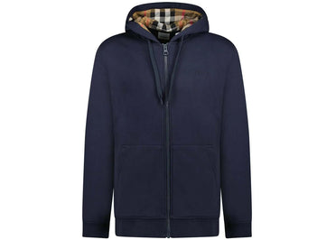 Burberry Hove Check Embroidery Logo Zip Hoodie Navy