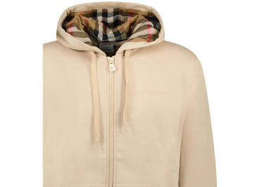 Burberry Hove Check Embroidery Logo Zip Hoodie Soft Fawn
