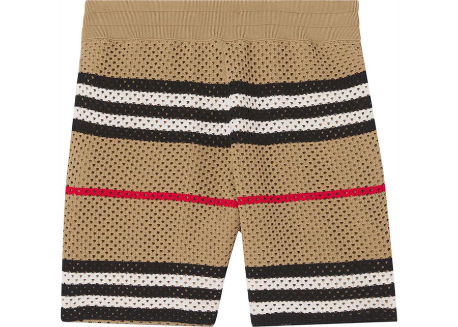 Burberry Icon Stripe Pointelle Knit Shorts Beige