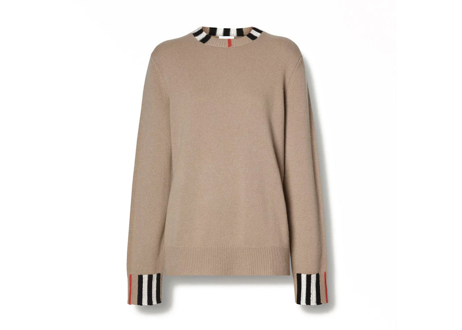 Burberry Icon Stripe Trim Cashmere Sweater Archive Beige