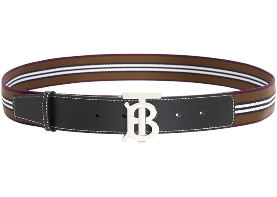 Ceinture Burberry Icon Stripe en toile marron foncé/argentée