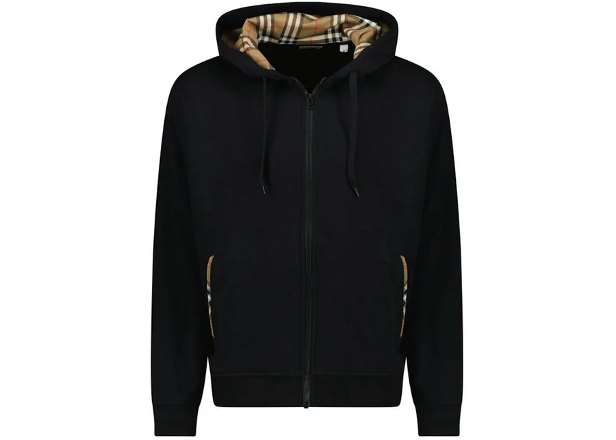 Sweat à capuche zippé Burberry Keira en coton à carreaux noir