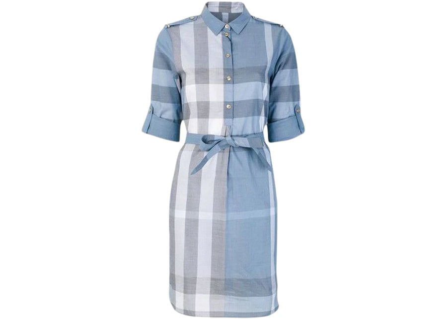 Robe-chemise à carreaux Burberry Kelsy House bleue