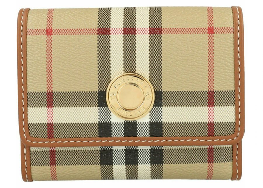 Portefeuille Burberry Lancaster Check à trois volets, beige archive