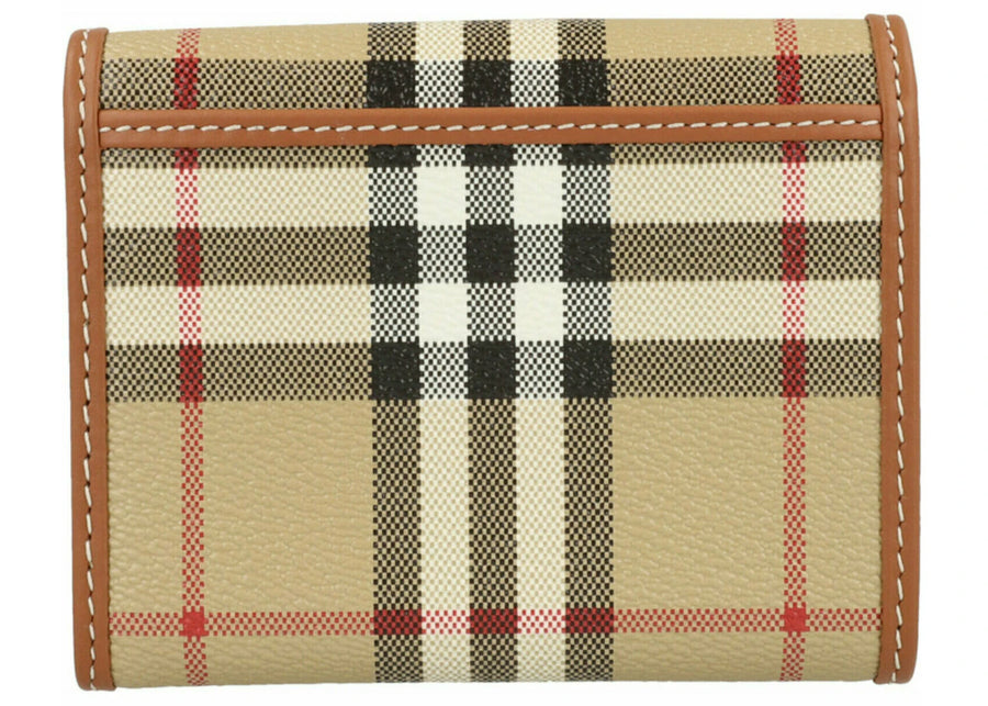 Portefeuille Burberry Lancaster Check à trois volets, beige archive
