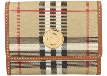 Portefeuille Burberry Lancaster Check à trois volets, beige archive