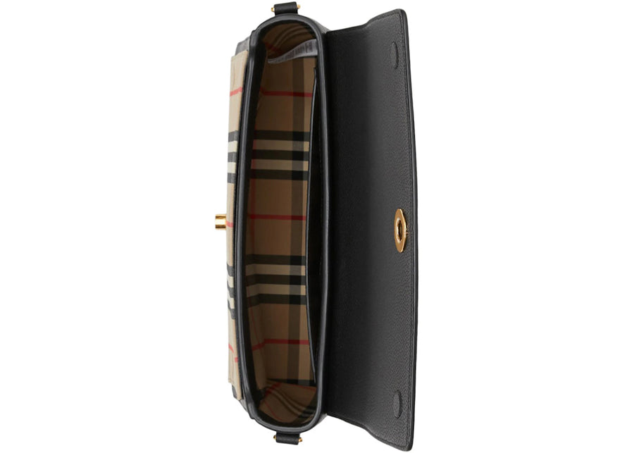 Burberry Leather and Vintage Check Note Crossbody Bag Black