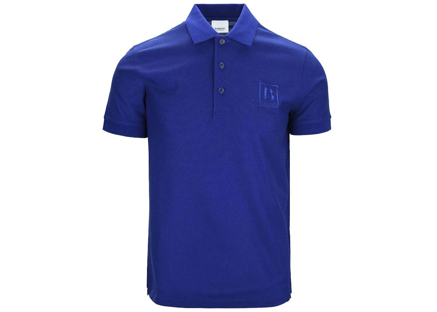 Polo Burberry bleu en piqué de coton à motif de lettres