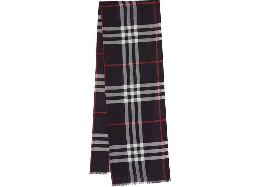 Écharpe légère en laine à carreaux Burberry bleu marine