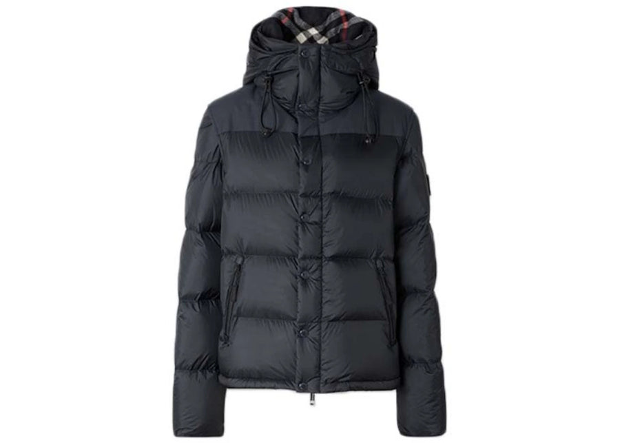 Doudoune à capuche amovible à carreaux Burberry Lockwell bleu marine