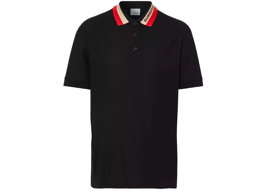 Polo Burberry en piqué de coton noir avec logo Burberry