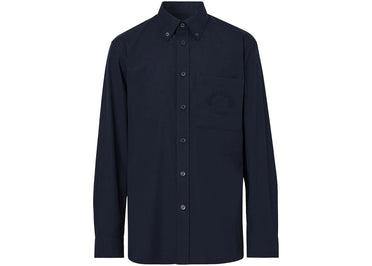 Chemise à manches longues brodée du logo Burberry, bleu nuit