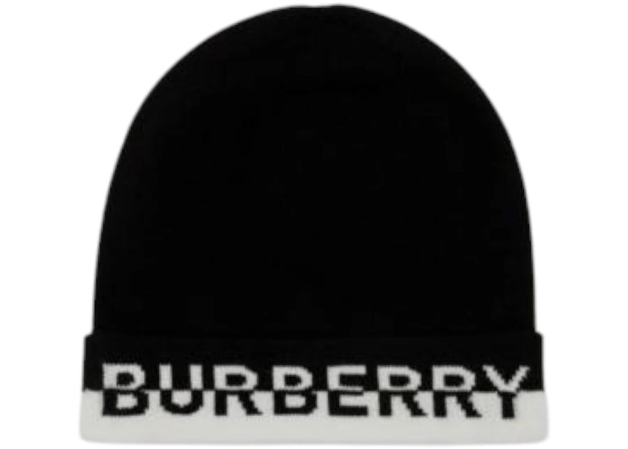 Bonnet Burberry à logo intarsia noir et blanc