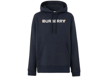 Burberry Logo Print Cotton Hoodie Navy