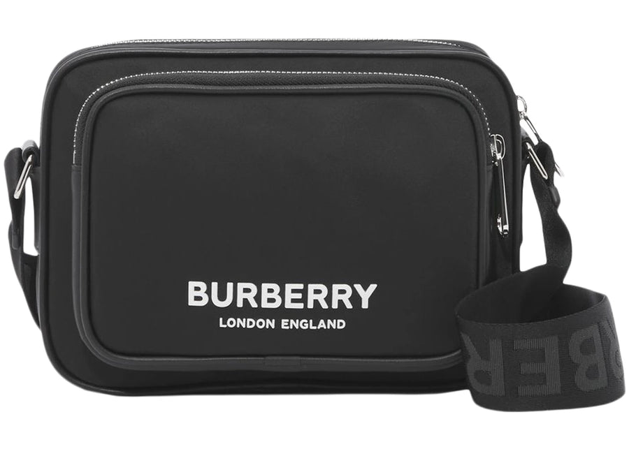 Sac bandoulière Burberry en nylon noir imprimé logo.