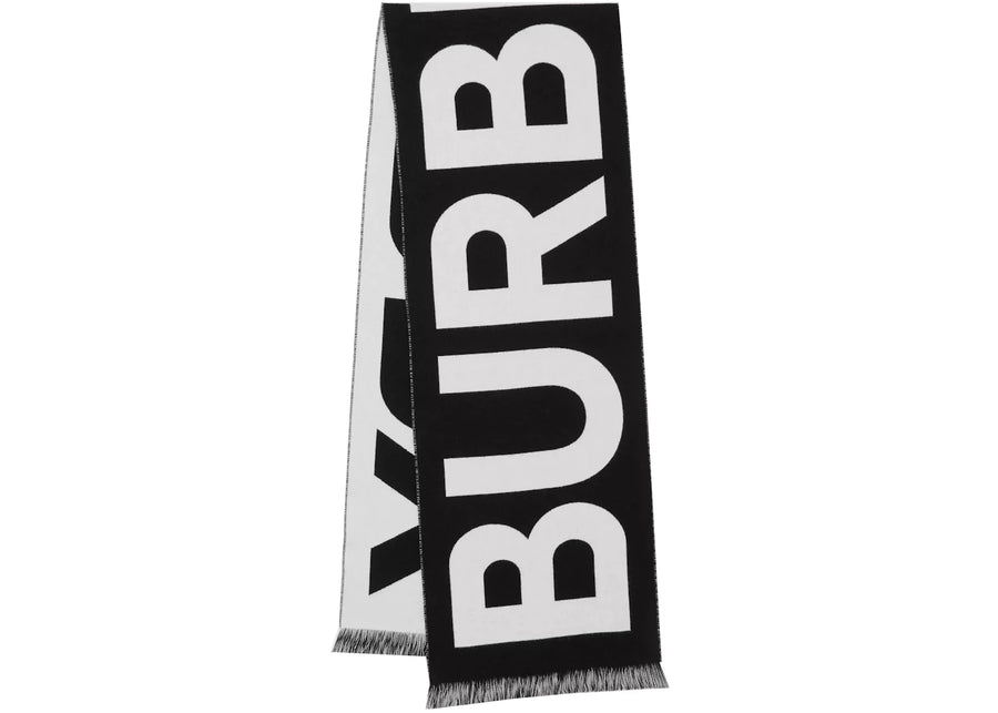Écharpe Burberry en laine jacquard noire avec logo.
