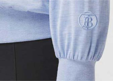 Burberry Long-Sleeve Monogram Motif Silk Cotton Top Light Blue