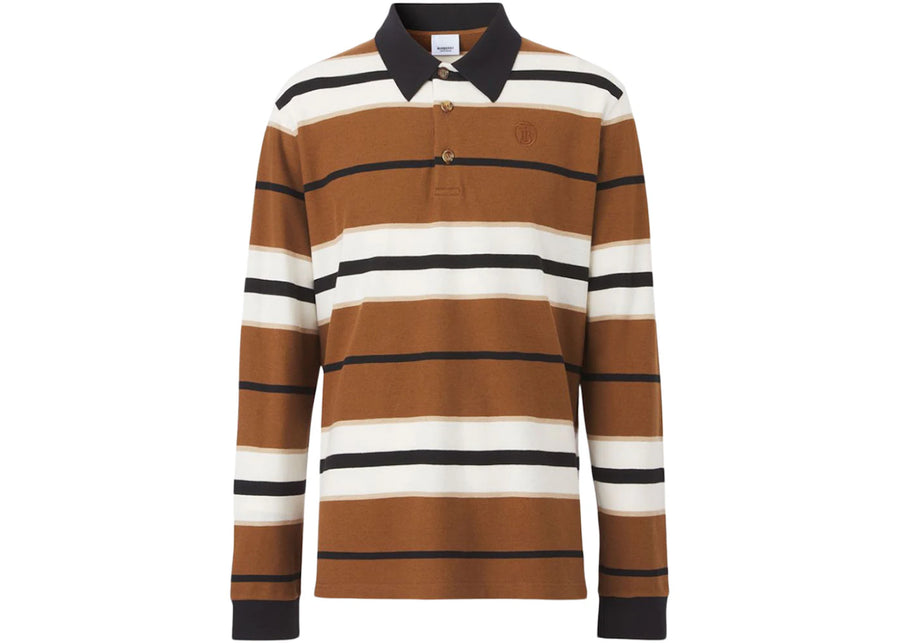 Polo Burberry à manches longues monogrammé marron blanc noir