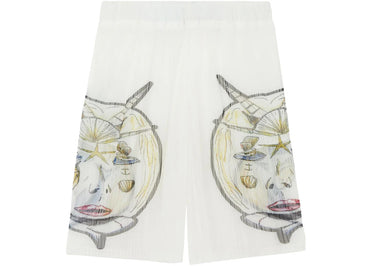 Burberry Marine Sketch Sheer Plisse Shorts White