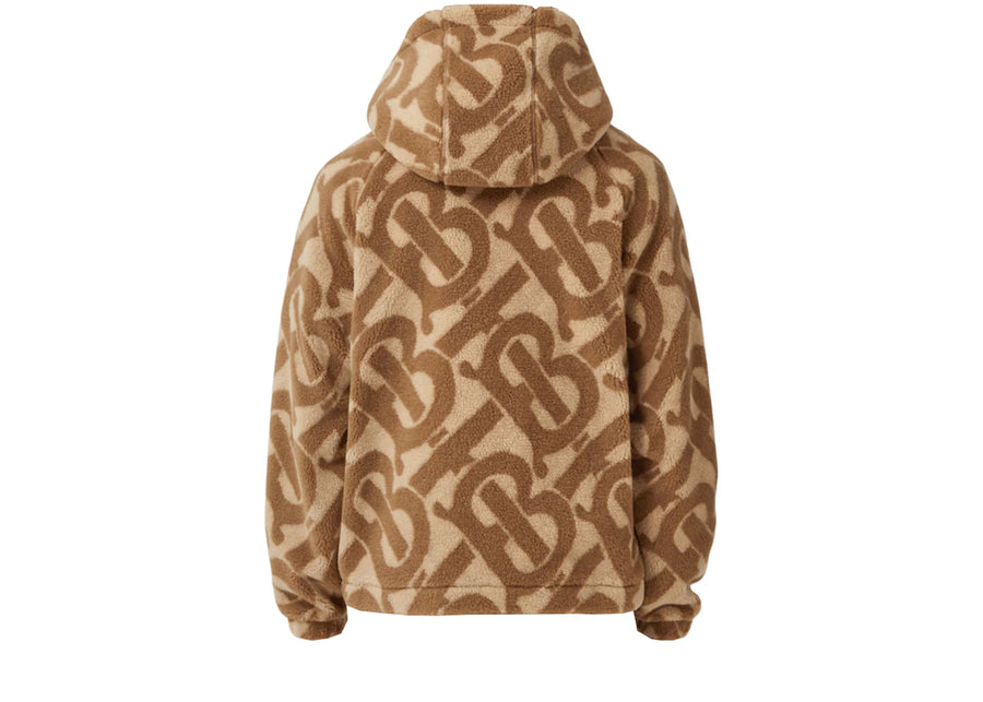 Sweat à capuche Burberry en polaire jacquard monogrammée couleur fauve douce