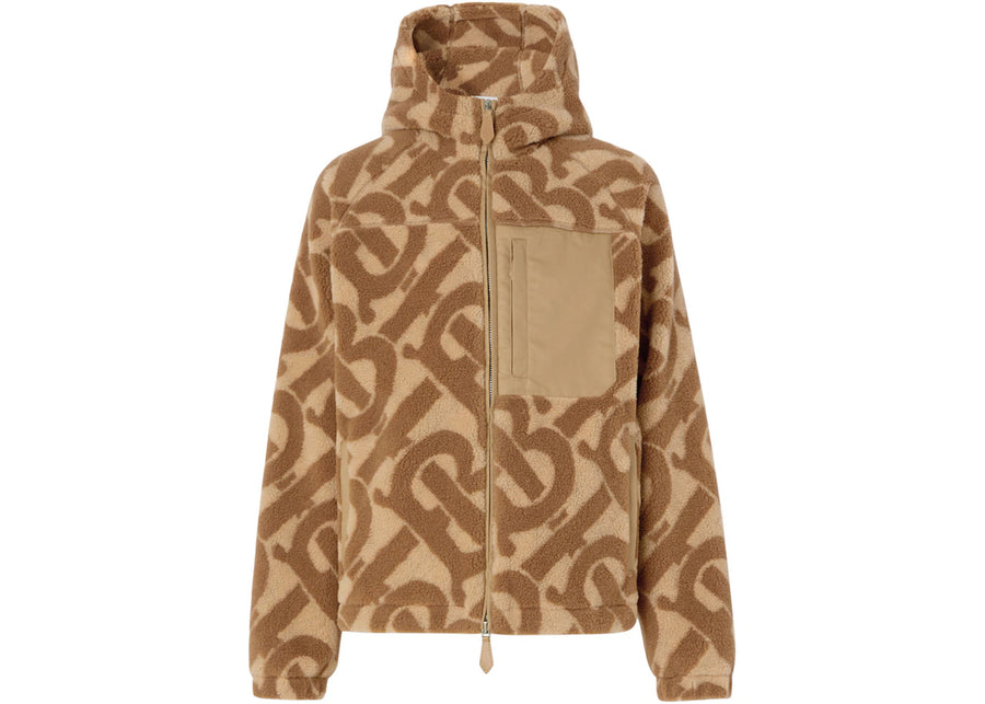 Sweat à capuche Burberry en polaire jacquard monogrammée couleur fauve douce