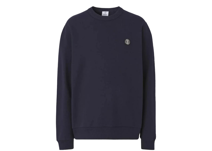 Sweat-shirt en coton bleu marine Burberry à motif monogramme appliqué