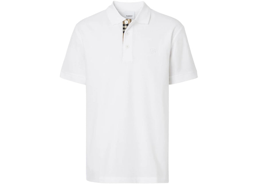 Polo Burberry en piqué de coton à motif monogramme, blanc/beige archive